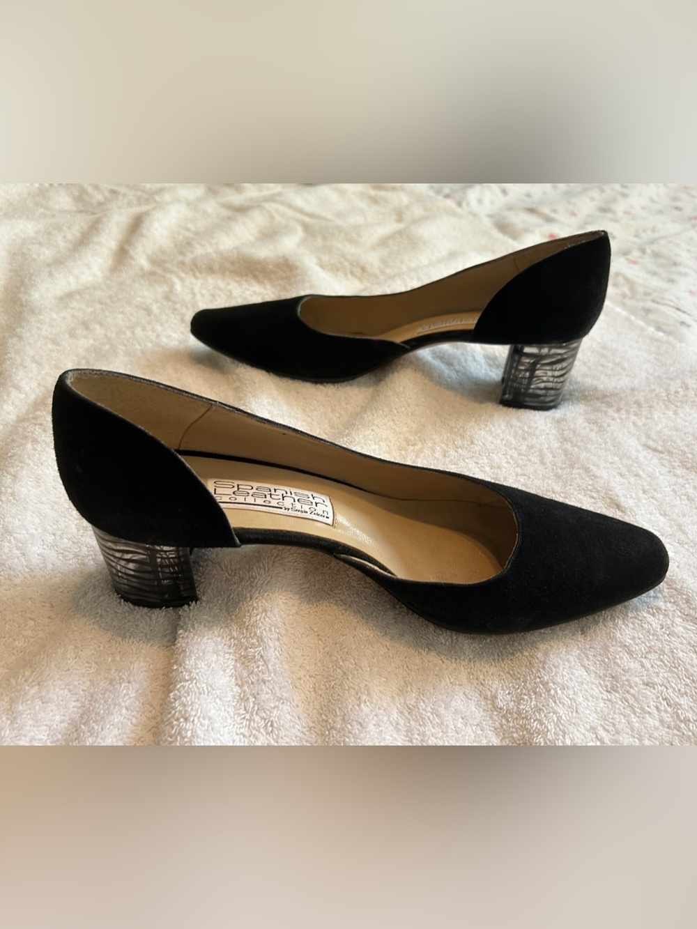 Black Suede Low Block Heel Pumps